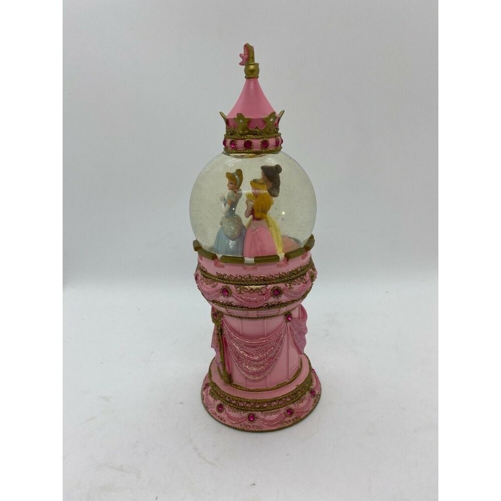Disney Princess Belle Cinderella Sleeping Beauty Pink Castle Snow Globe 7.5" - Picture 2 of 7